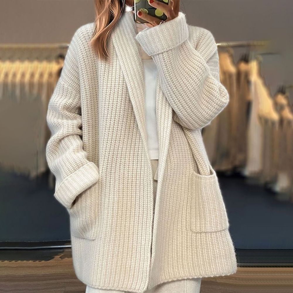 DMT | Weiße einfarbige langärmelige Strickjacke