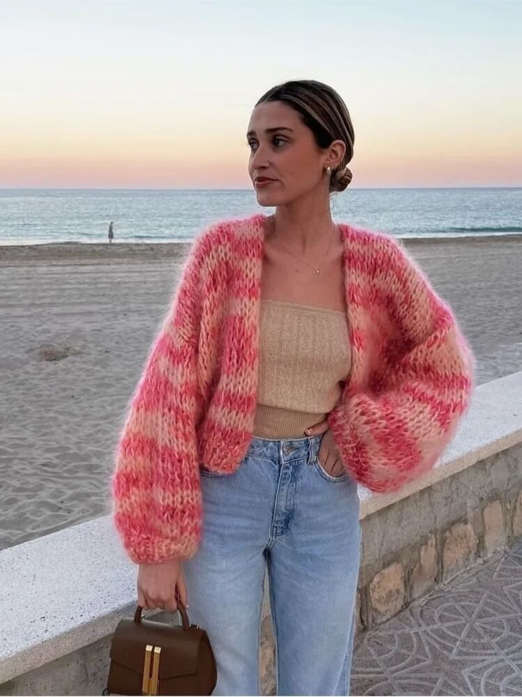 DMT | Gestreifte offene Strickjacke