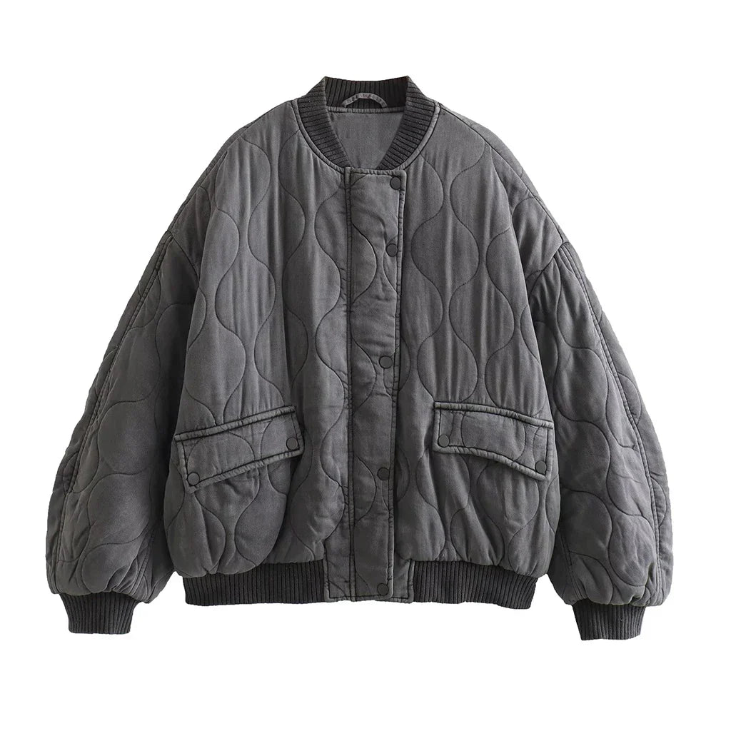 DMT | Damen Locker geschnittene Graue Bomberjacke