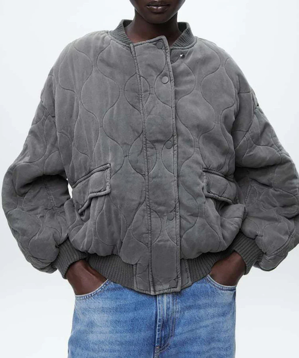 DMT | Damen Locker geschnittene Graue Bomberjacke