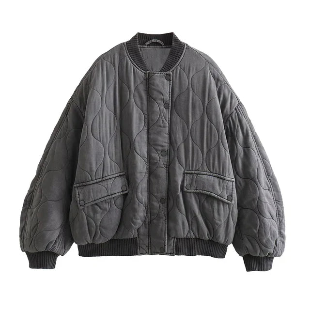 DMT | Damen Locker geschnittene Graue Bomberjacke