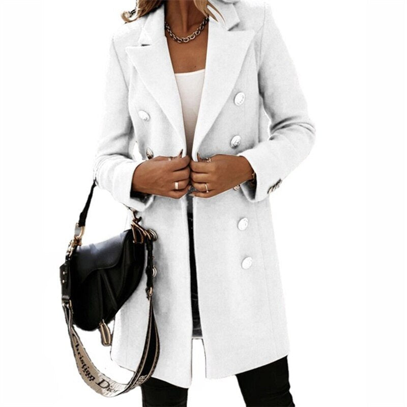 Deutsche Mode Trends | Wollmantel Eleganter langer Trenchcoat in Wolloptik mit Knöpfen