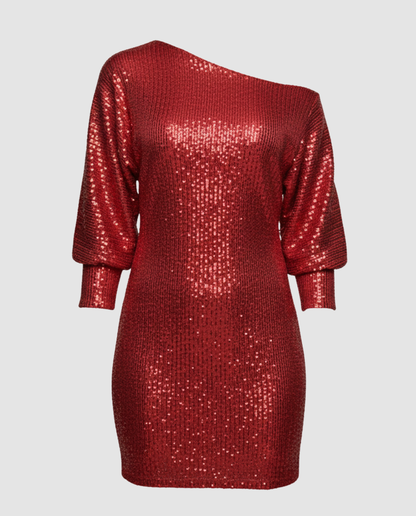 Glänzendes One Shoulder Minikleid