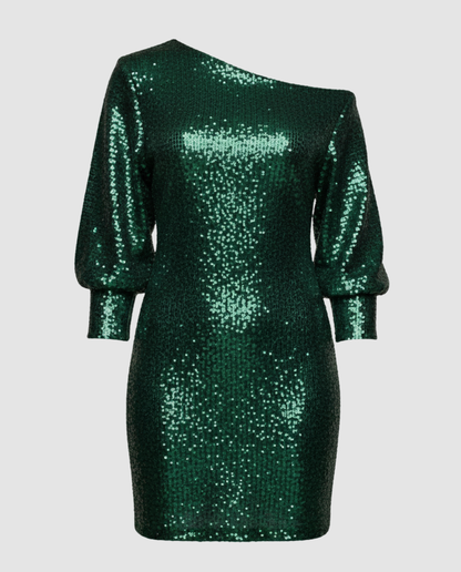 Glänzendes One Shoulder Minikleid