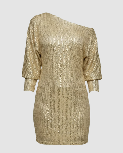 Glänzendes One Shoulder Minikleid
