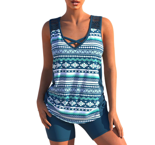 DMT | Tankini-Set | Sommerliches Tankini-Set mit geometrischem V-Ausschnitt