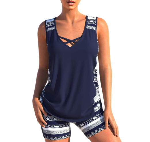 DMT | Tankini-Set | Sommerliches Tankini-Set mit geometrischem V-Ausschnitt