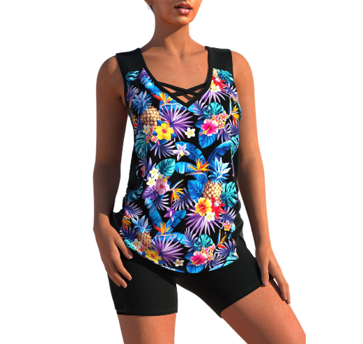 DMT | Tankini-Set | Sommerliches Tankini-Set mit geometrischem V-Ausschnitt