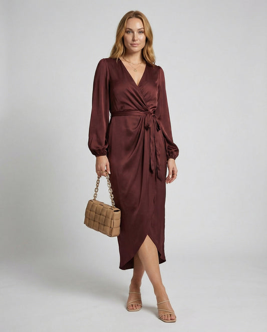 Elegantes Wickelkleid Damen Midi