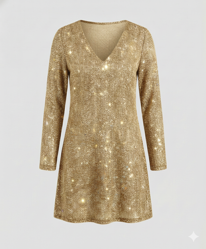 Damen Pailletten Kleid Langarm