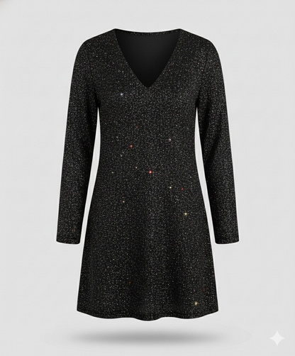 Damen Pailletten Kleid Langarm