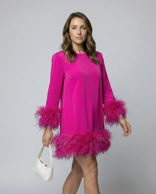 Asymmetrisches Feder Minikleid Damen