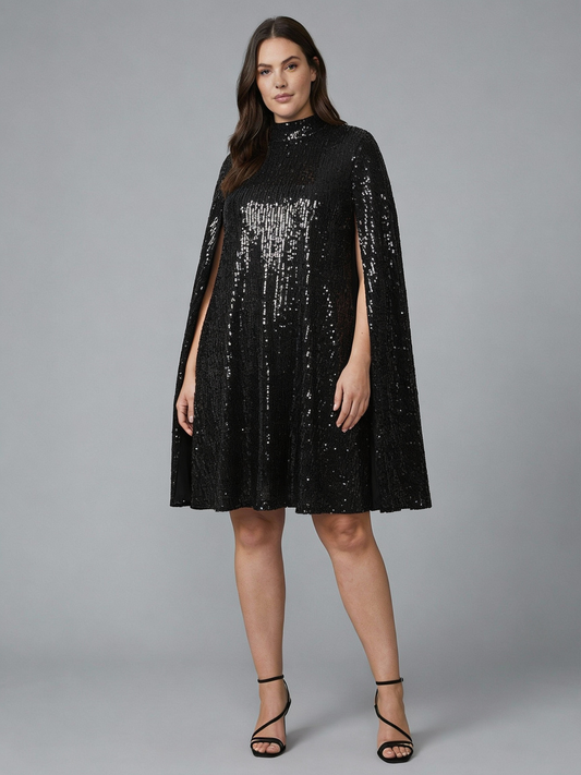 Elegantes Cape Pailletten Kleid