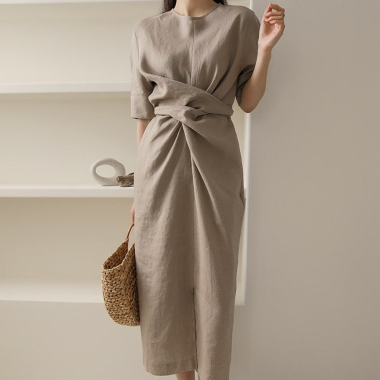 DMT | Unregelmäßiges Kleid aus Leinen in Khaki