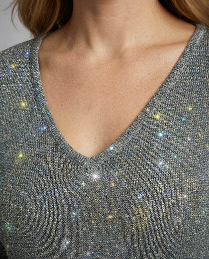 Damen Pailletten Kleid Langarm