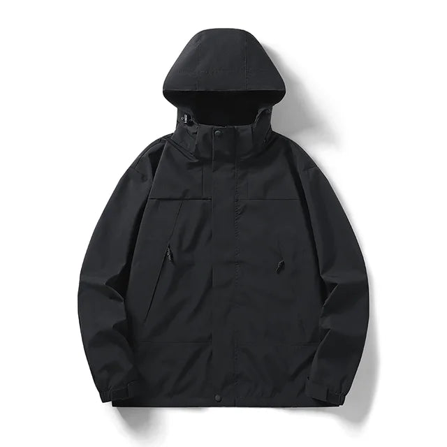 DMT | Unisex Outdoor winddichte und wasserdichte Kapuzenjacken mit langen Ärmeln und farblich passendem Reißverschluss