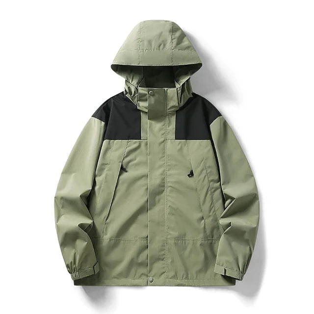 DMT | Unisex Outdoor winddichte und wasserdichte Kapuzenjacken mit langen Ärmeln und farblich passendem Reißverschluss