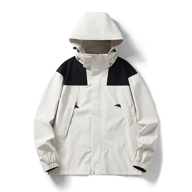 DMT | Unisex Outdoor winddichte und wasserdichte Kapuzenjacken mit langen Ärmeln und farblich passendem Reißverschluss