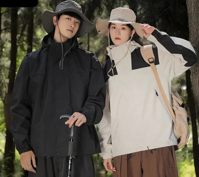 DMT | Unisex Outdoor winddichte und wasserdichte Kapuzenjacken mit langen Ärmeln und farblich passendem Reißverschluss