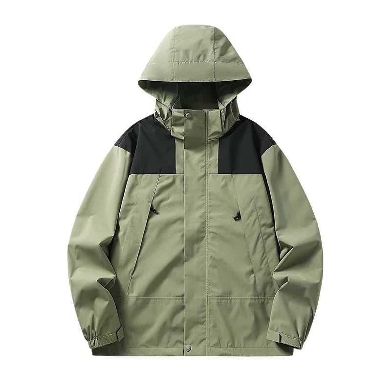 DMT | Unisex Outdoor winddichte und wasserdichte Kapuzenjacken mit langen Ärmeln und farblich passendem Reißverschluss