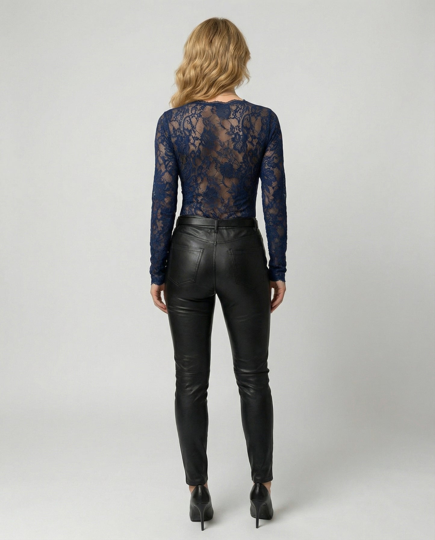 Damen Spitzenbody Langarm V-Ausschnitt