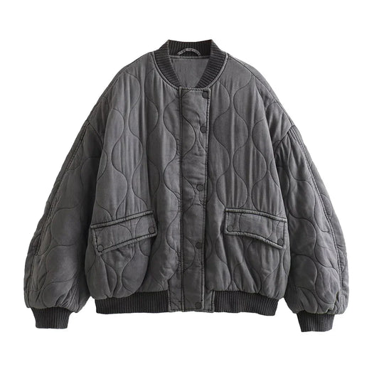 DMT | Damen Locker geschnittene Graue Bomberjacke